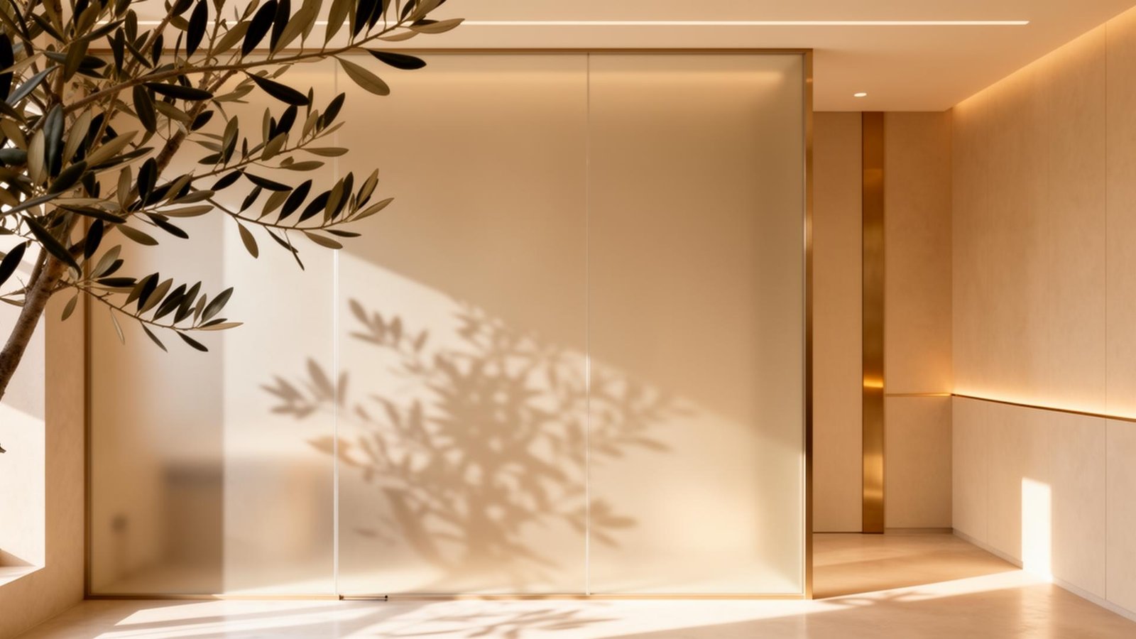 Interior elegante da Clínica Dra. Isabella Bravo com luz natural e sombras botânicas